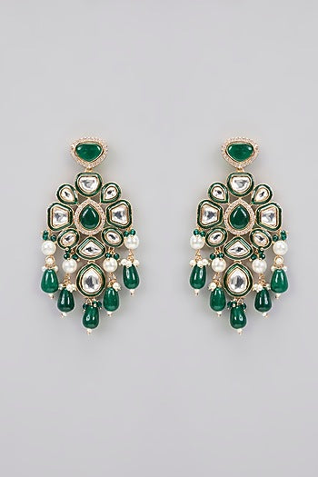 Rose Gold Finish Kundan Polki & Green Stone Green Enameled Choker Necklace Set