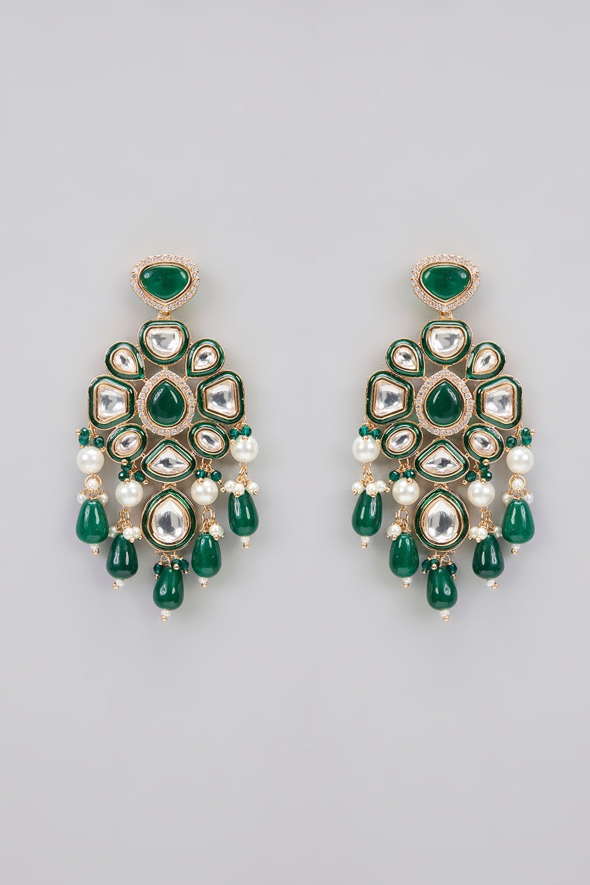 Rose Gold Finish Kundan Polki & Green Stone Green Enameled Choker Necklace Set