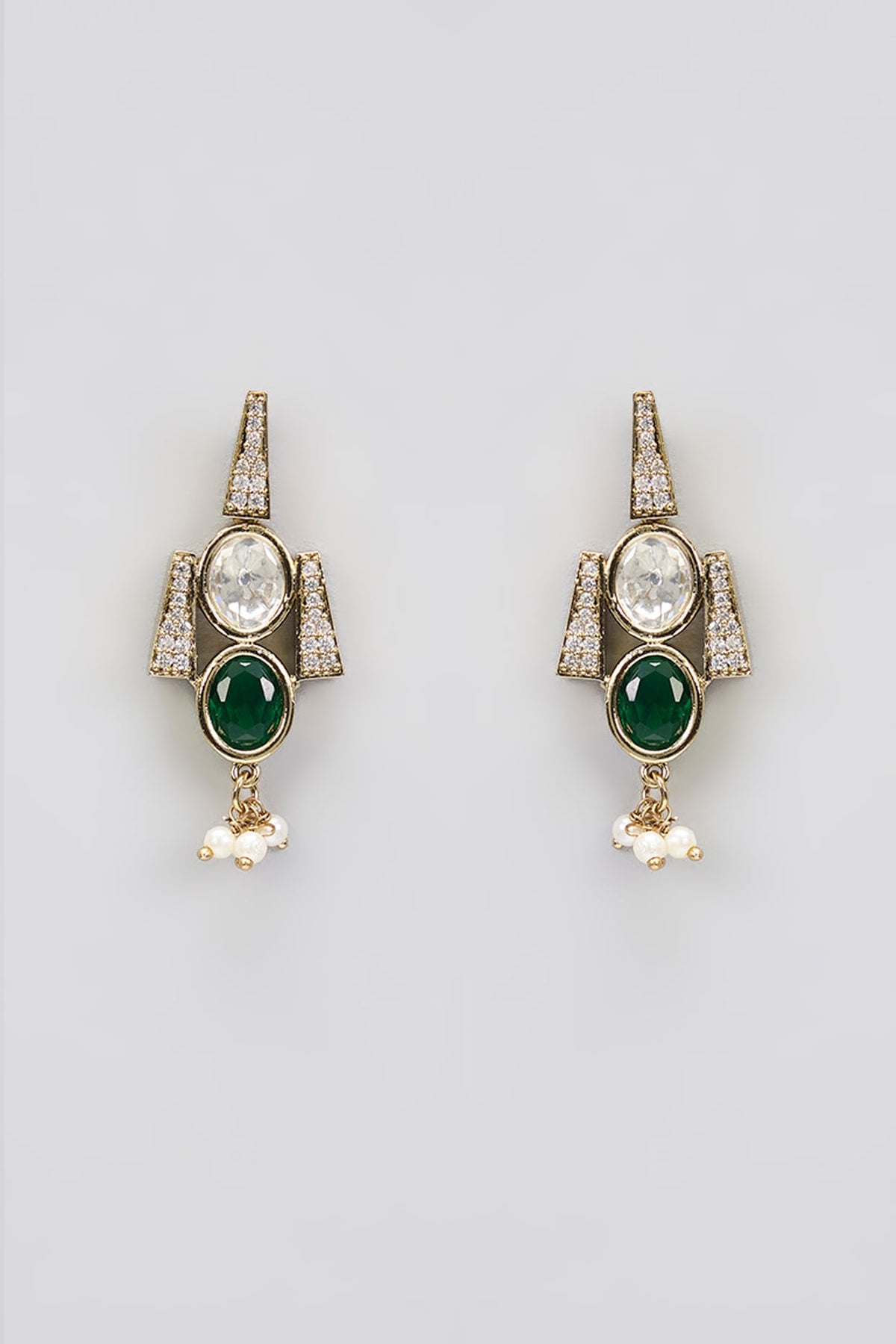 Two-Tone Finish Victorian Polki Layered Long Necklace Set