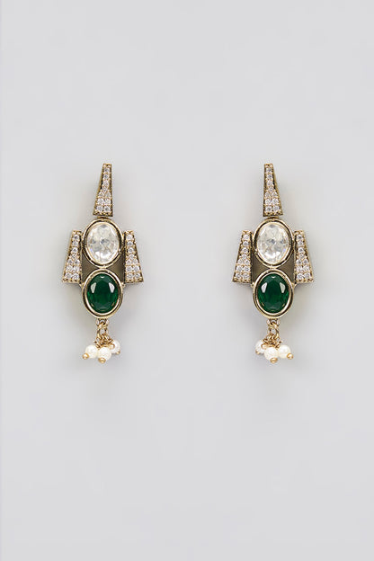 Two-Tone Finish Victorian Polki Layered Long Necklace Set