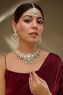 Rose Gold Finish Kundan Polki & AD Stone Choker Necklace Set
