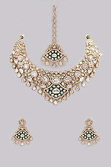 Rose Gold Finish Kundan Polki & AD Stone Choker Necklace Set
