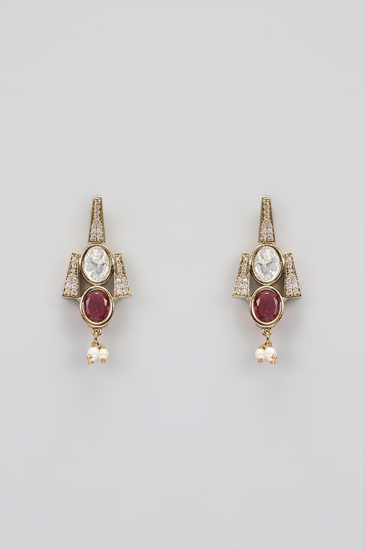 Two-Tone Finish Red Kundan Polki Layered Necklace Set