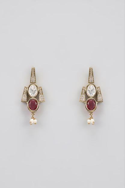 Two-Tone Finish Red Kundan Polki Layered Necklace Set