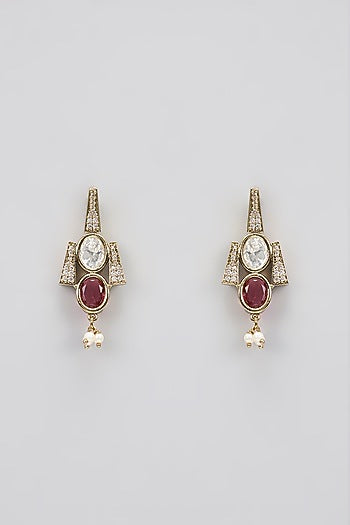 Two-Tone Finish Red Kundan Polki Layered Necklace Set