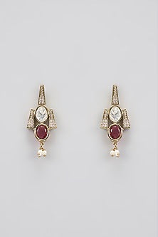 Two-Tone Finish Red Kundan Polki Layered Necklace Set