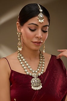 Two-Tone Finish Victorian Polki Long Necklace Set