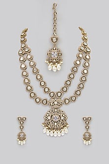 Two-Tone Finish Victorian Polki Long Necklace Set
