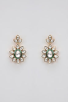 Rose Gold Finish Green Kundan Polki Layered Necklace Set