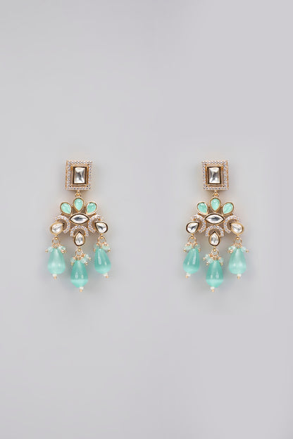 Rose Gold Finish Mint Green Kundan Polki Choker Necklace Set
