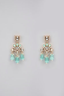 Rose Gold Finish Mint Green Kundan Polki Choker Necklace Set