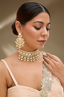 Rose Gold Finish Kundan Polki & AD Stone Choker Necklace Set