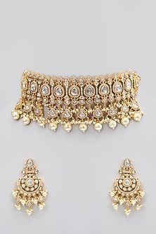 Rose Gold Finish Kundan Polki & AD Stone Choker Necklace Set