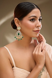 Two-Tone Finish Green Kundan Polki Dangler Earrings