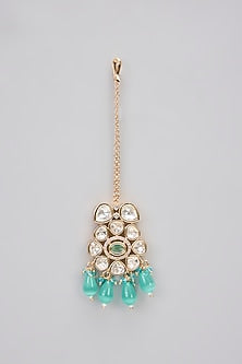 Rose Gold Finish Green Kundan Polki & AD Stone Choker Necklace Set
