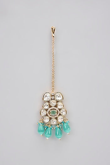 Rose Gold Finish Green Kundan Polki & AD Stone Choker Necklace Set