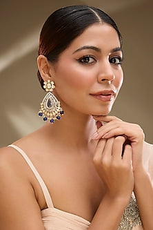 Two-Tone Finish Blue Kundan Polki Dangler Earrings