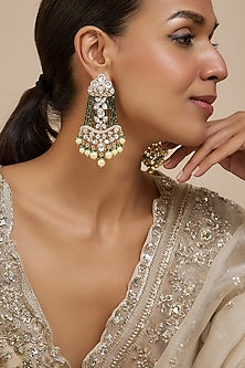 Gold Finish Kundan Polki & American Diamond Dangler Earrings