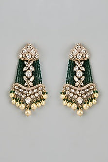 Gold Finish Kundan Polki & American Diamond Dangler Earrings