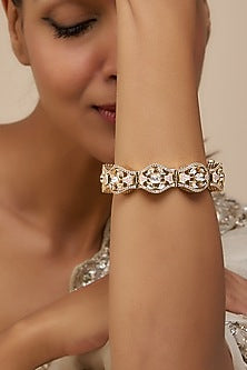 Rose Gold Finish Kundan Polki & American Diamond Meenakari Bracelet