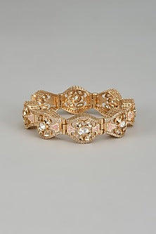 Rose Gold Finish Kundan Polki & American Diamond Meenakari Bracelet