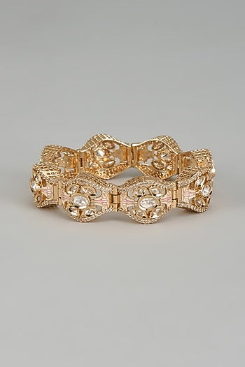 Rose Gold Finish Kundan Polki & American Diamond Meenakari Bracelet