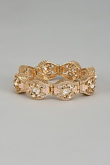 Rose Gold Finish Kundan Polki & American Diamond Meenakari Bracelet