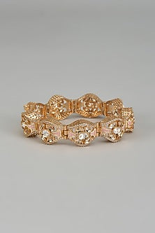 Rose Gold Finish Kundan Polki & American Diamond Meenakari Bracelet