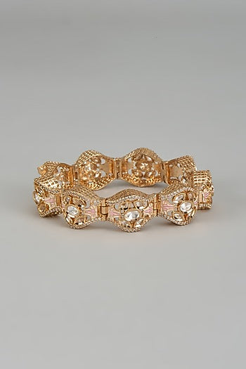 Rose Gold Finish Kundan Polki & American Diamond Meenakari Bracelet