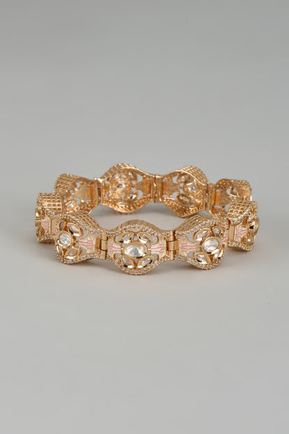 Rose Gold Finish Kundan Polki & American Diamond Meenakari Bracelet