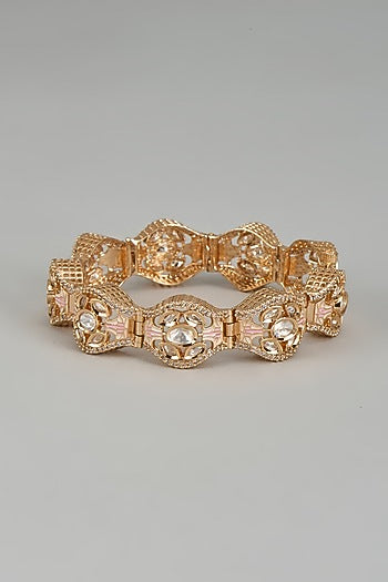 Rose Gold Finish Kundan Polki & American Diamond Meenakari Bracelet