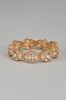 Rose Gold Finish Kundan Polki & American Diamond Meenakari Bracelet