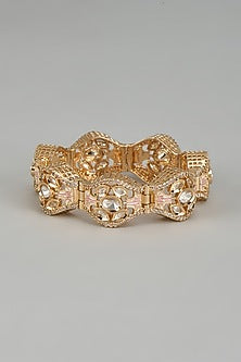 Rose Gold Finish Kundan Polki & American Diamond Meenakari Gajra Bracelet