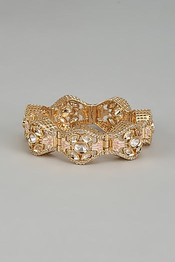 Rose Gold Finish Kundan Polki & American Diamond Meenakari Gajra Bracelet