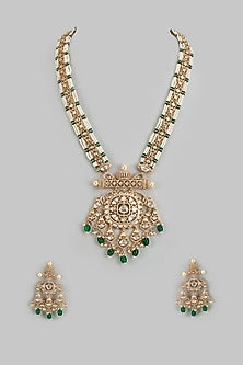 Rose Gold Finish Kundan Polki Long Necklace Set