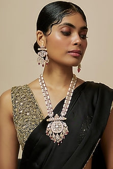 Rose Gold Finish Kundan Polki Long Necklace Set