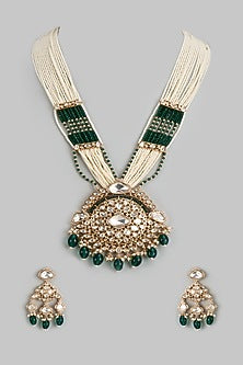 Rose Gold Finish Kundan Polki & American Diamond Long Necklace Set