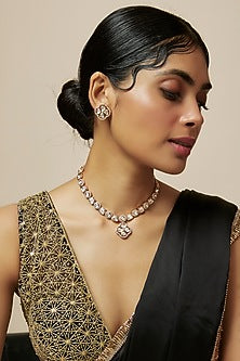 Rose Gold Finish Kundan Polki & American Diamond Necklace Set