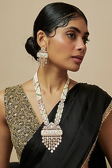 Rose Gold Finish Kundan Polki Meenakari Long Necklace Set