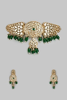 Rose Gold Finish Kundan Polki & American Diamond Choker Necklace Set