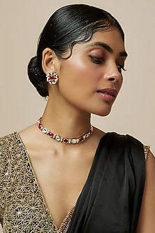 Rose Gold Finish Kundan Polki Necklace Set