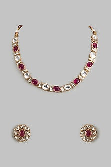 Rose Gold Finish Kundan Polki Necklace Set
