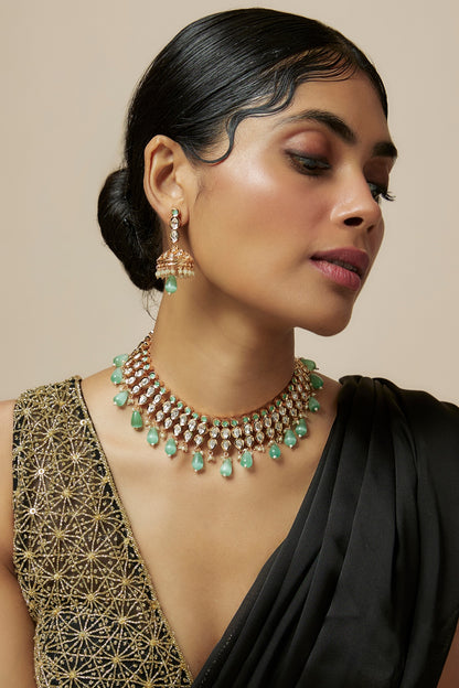 Rose Gold Finish Kundan Polki Choker Necklace Set