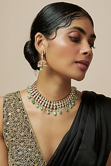 Rose Gold Finish Kundan Polki Choker Necklace Set