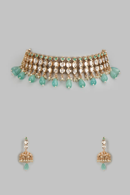 Rose Gold Finish Kundan Polki Choker Necklace Set
