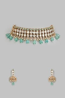 Rose Gold Finish Kundan Polki Choker Necklace Set
