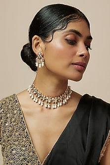 Rose Gold Finish Kundan Polki Necklace Set