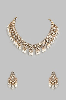 Rose Gold Finish Kundan Polki Necklace Set