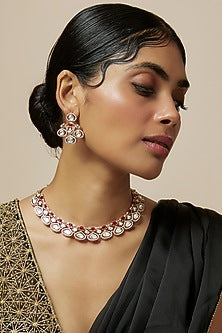 Rose Gold Finish Kundan Polki & Zircon Necklace Set