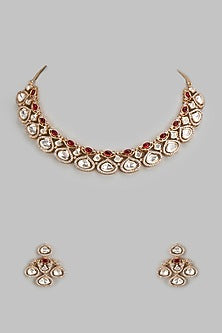Rose Gold Finish Kundan Polki & Zircon Necklace Set